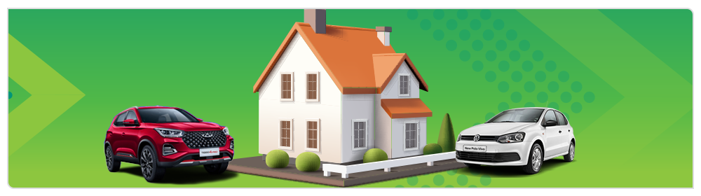 Home and vehicles displayed together to represent multi-policy insurance benefits
